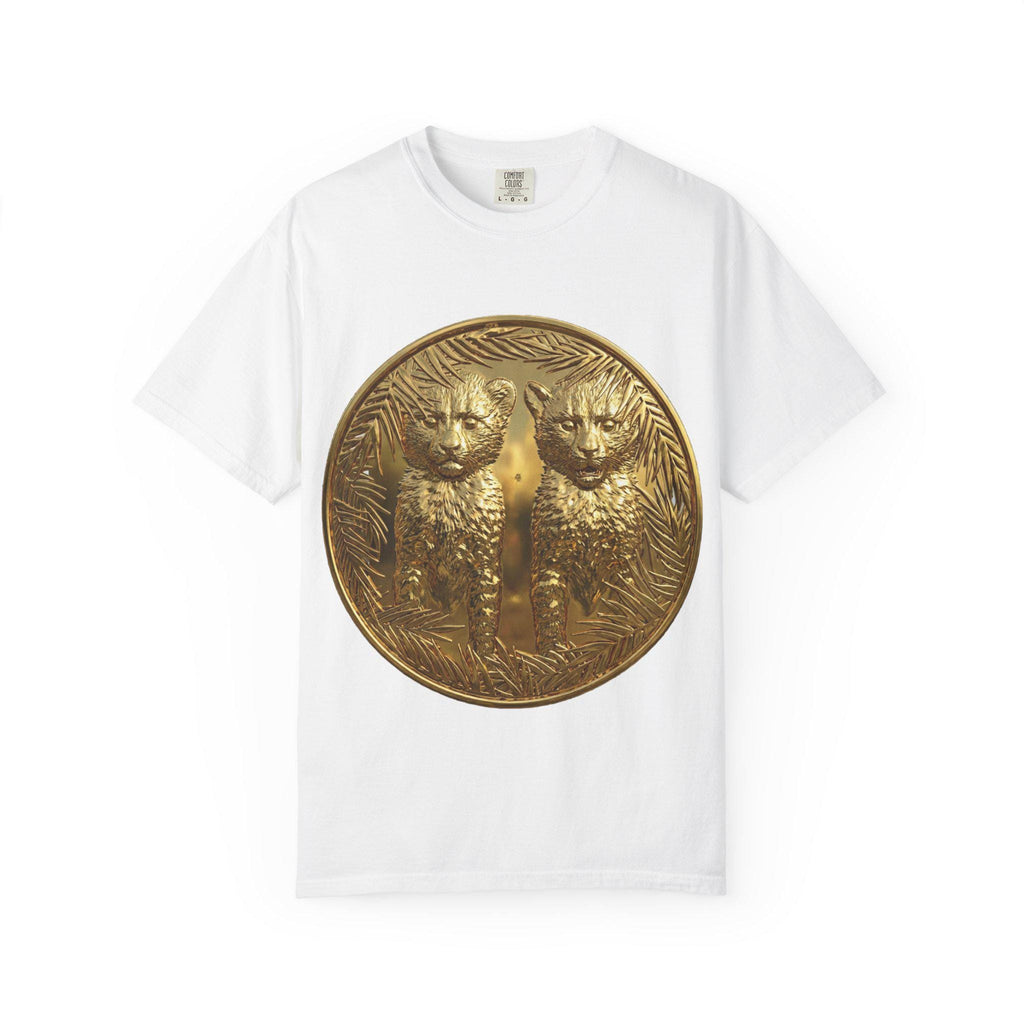 Cheetah Cubs 3D Gold Print T-Shirt Adorable Wildlife Animal Design, Luxury Gold Effect Tee