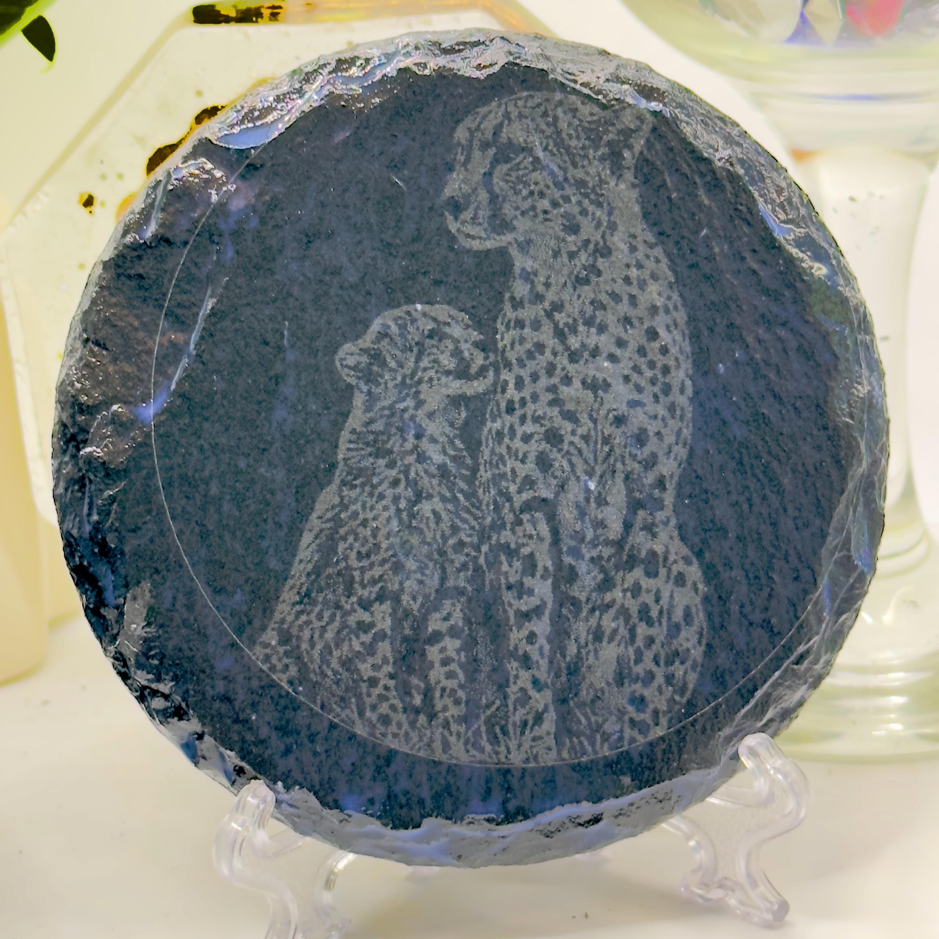 Cheetah Cub Hugging Mother Slate Coaster | Wildlife Animal Love Coaster | Natural Slate Gift for Animal Lovers