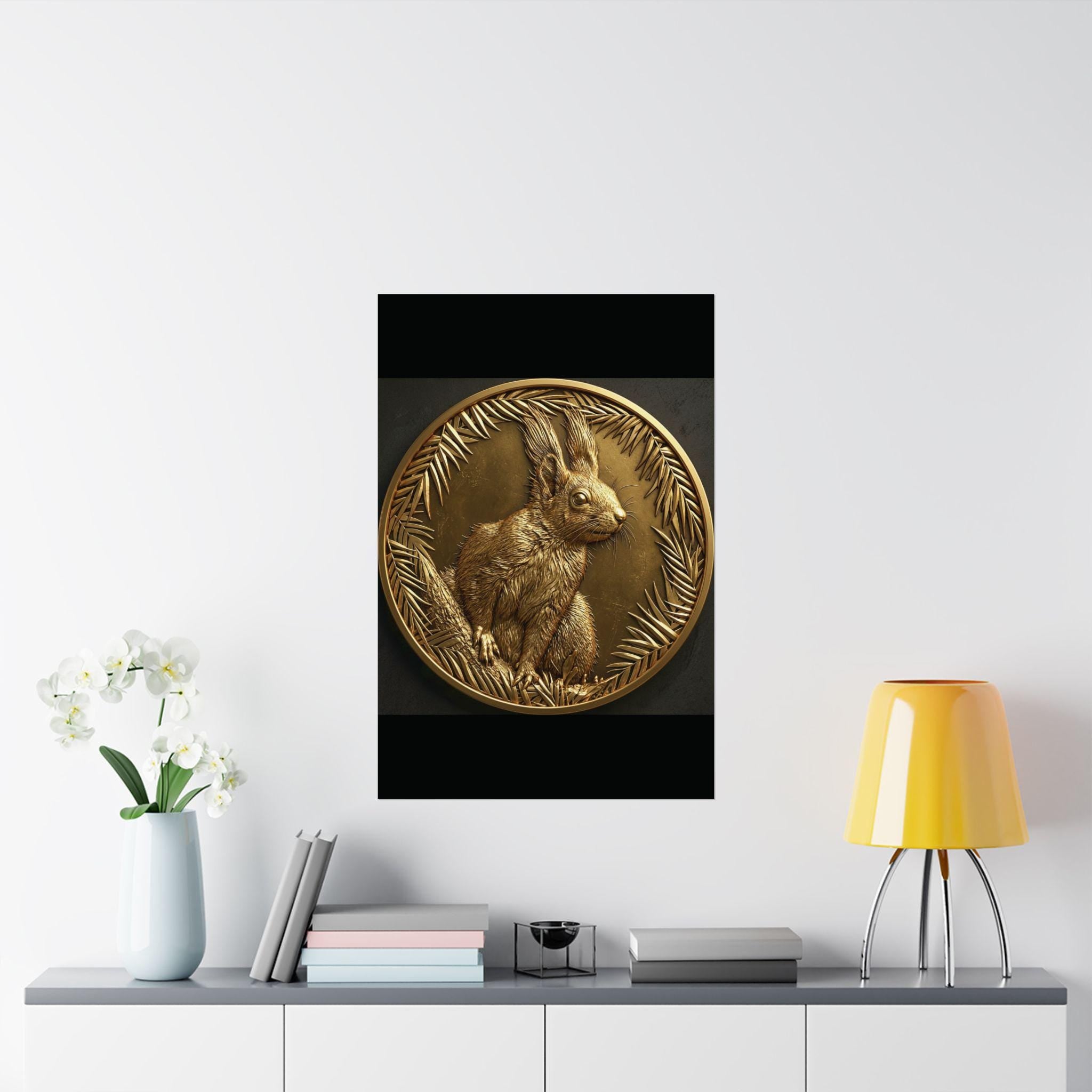 Gold Red Squirrel Print, Leaf Frame, Woodland Home Decor