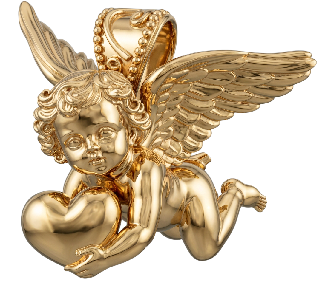 Golden Cherub Duo Pendant Necklace | Guardian Angel Jewelry | 9K Gold, Sterling Silver & Yellow Brass | Handmade Religious Gift