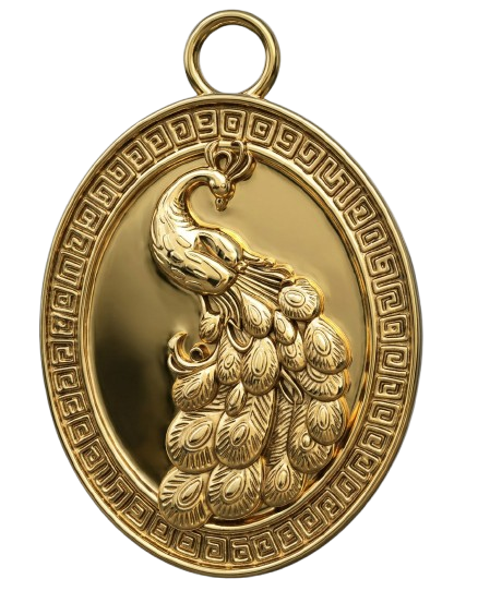 Gothic Peacock Coin Pendant Necklace | 9K Gold, Sterling Silver & Polished Yellow Brass | Art Nouveau Peacock Medallion | Nature Bird Jewelry | Gift for Her