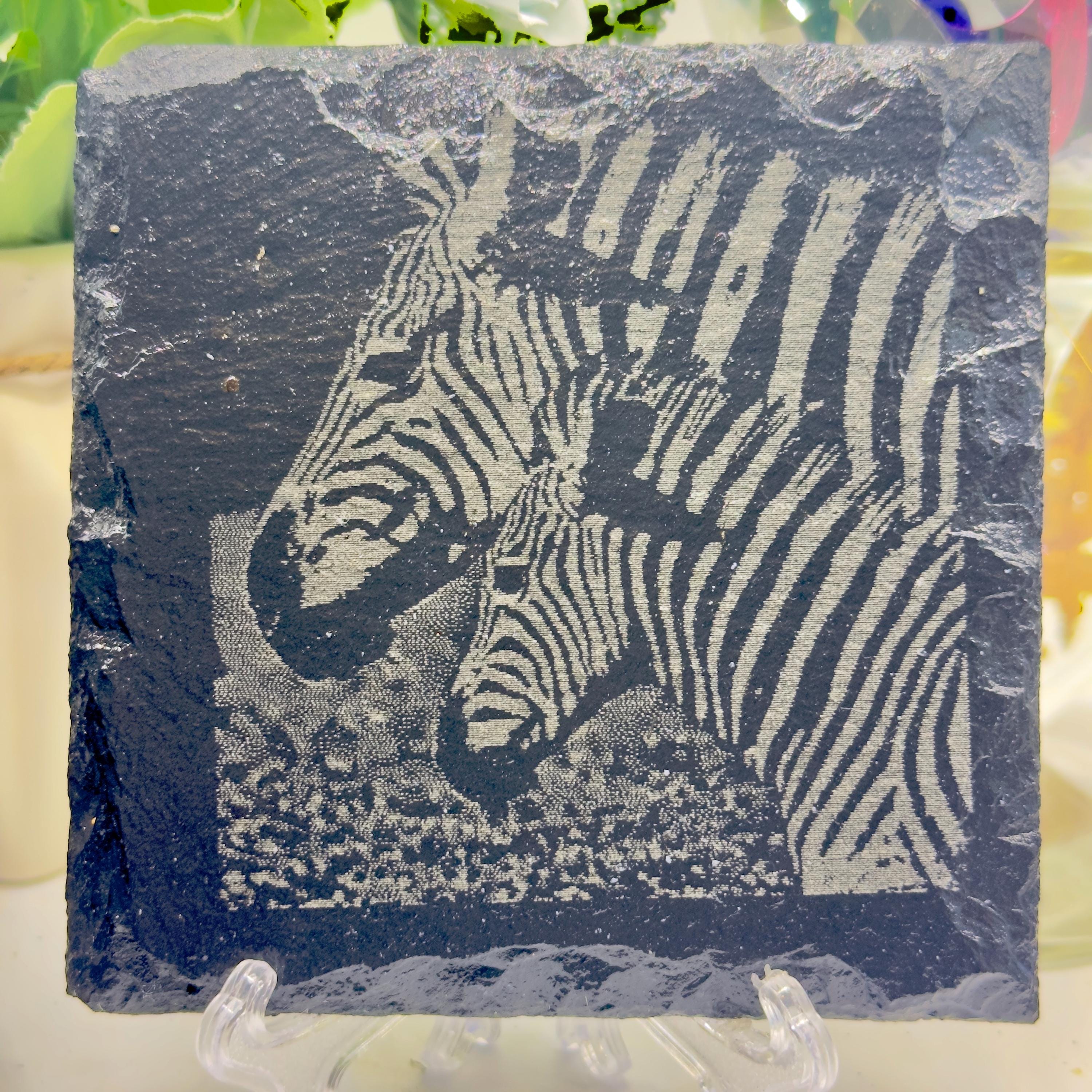Zebra Slate Coaster | African Wildlife Art | Engraved Zebra Coaster | Safari Animal Gift | Natural Slate Coaster