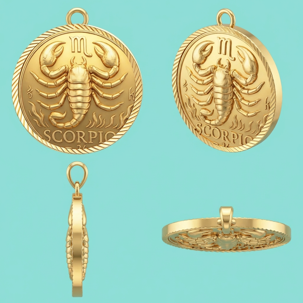 Scorpio Zodiac Pendant Necklace in Gold, Silver or Brass – Unisex 3D Horoscope Jewelry with Jump Ring, Astrology Charm