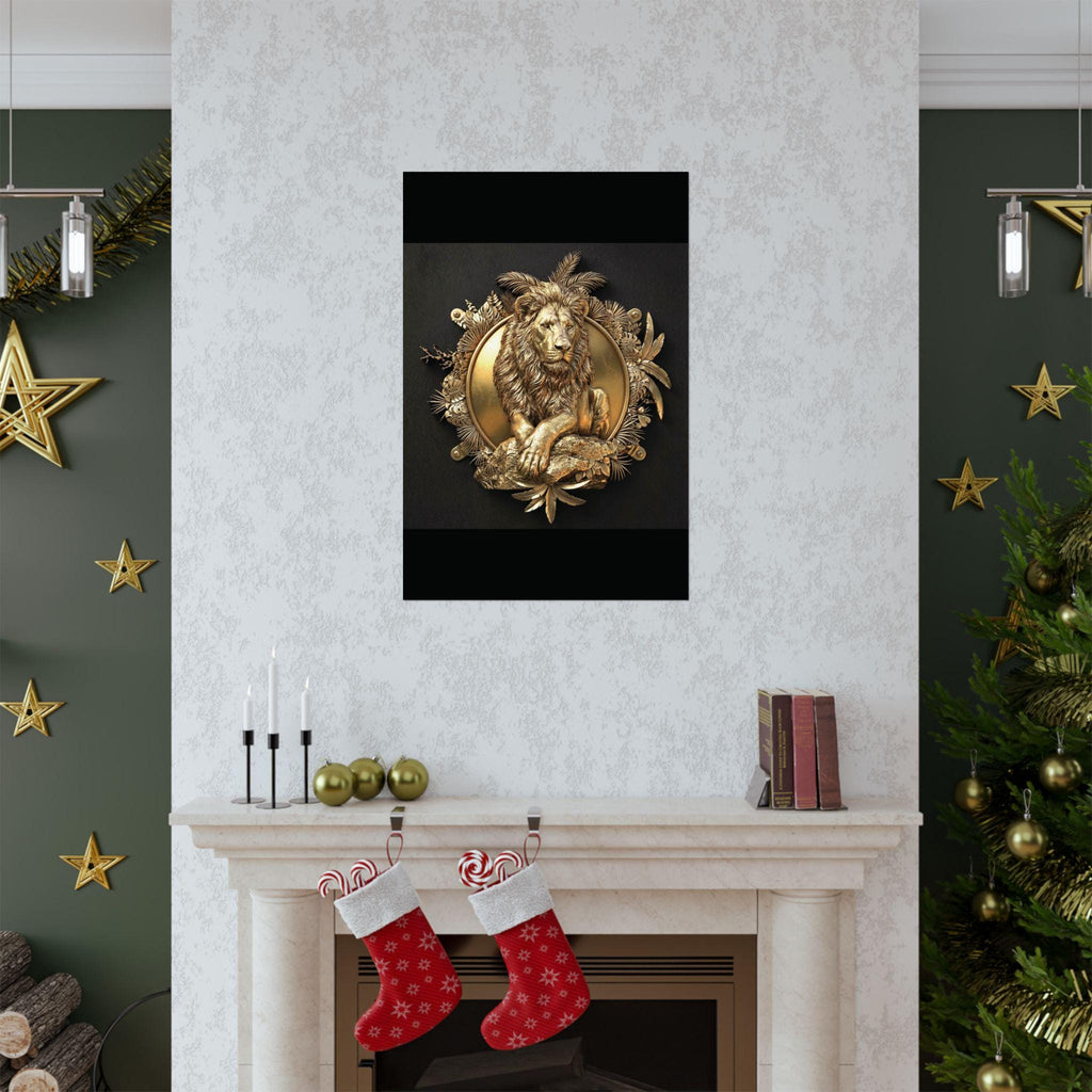 Gold Lion Tropical Frame Wall Art, Luxury Wildlife Poster
