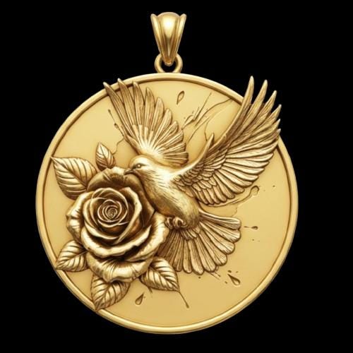 3D Dove & Rose Pendant - Romantic Sterling Silver Necklace