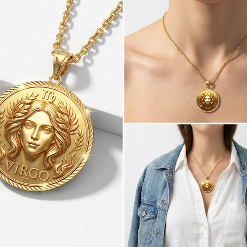 BRASS Virgo Zodiac Pendant Necklace – Astrology Star Sign Jewelry – Minimal Celestial Charm