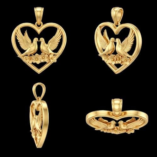 3D Dove Heart Pendant – Sterling Silver Love Necklace, Valentine's Gift