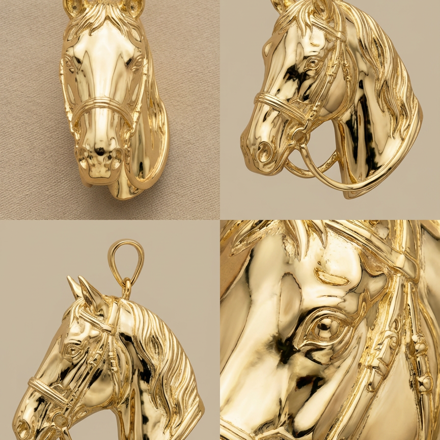Horse Head Pendant with Bail – 3D Printed Jewelry in Gold & Silver, Perfect Gift for Horse Lovers and Equestrian Enthusiasts