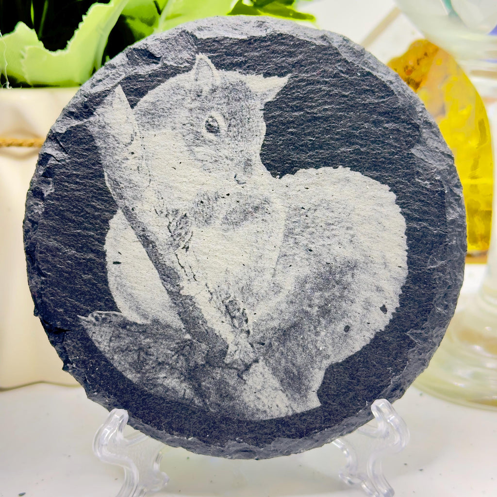 Set of FOUR Red Squirrel Slate Coaster | UK Wildlife Art | Engraved Squirrel Coaster | Woodland Animal Gift | Natural Slate