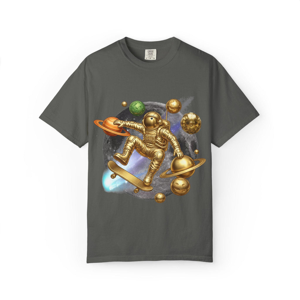 Golden Astronaut Skateboard T-Shirt | Space Planets Graphic