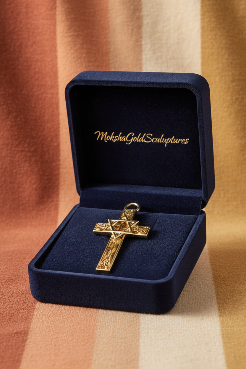 Celtic Cross with Star of David Pendant Necklace | Interfaith Jewellery | 18K Gold & Sterling Silver