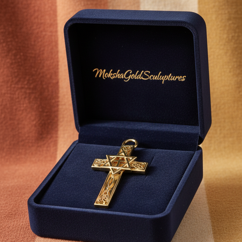 Celtic Cross with Star of David Pendant Necklace | Interfaith Jewellery | 18K Gold & Sterling Silver