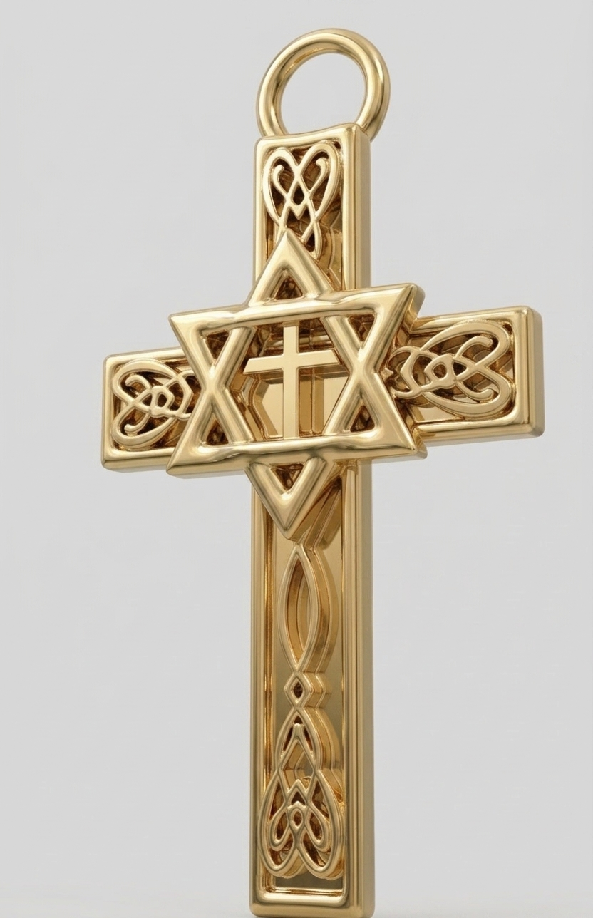 Celtic Cross with Star of David Pendant Necklace | Interfaith Jewellery | 18K Gold & Sterling Silver