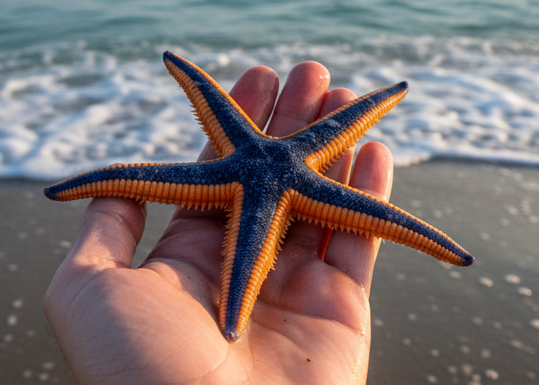 Royal Starfish Pendant Necklace | Astropecten articulatus Sea Star Jewelry | Handmade in 9K Gold, Sterling Silver or Polished Brass