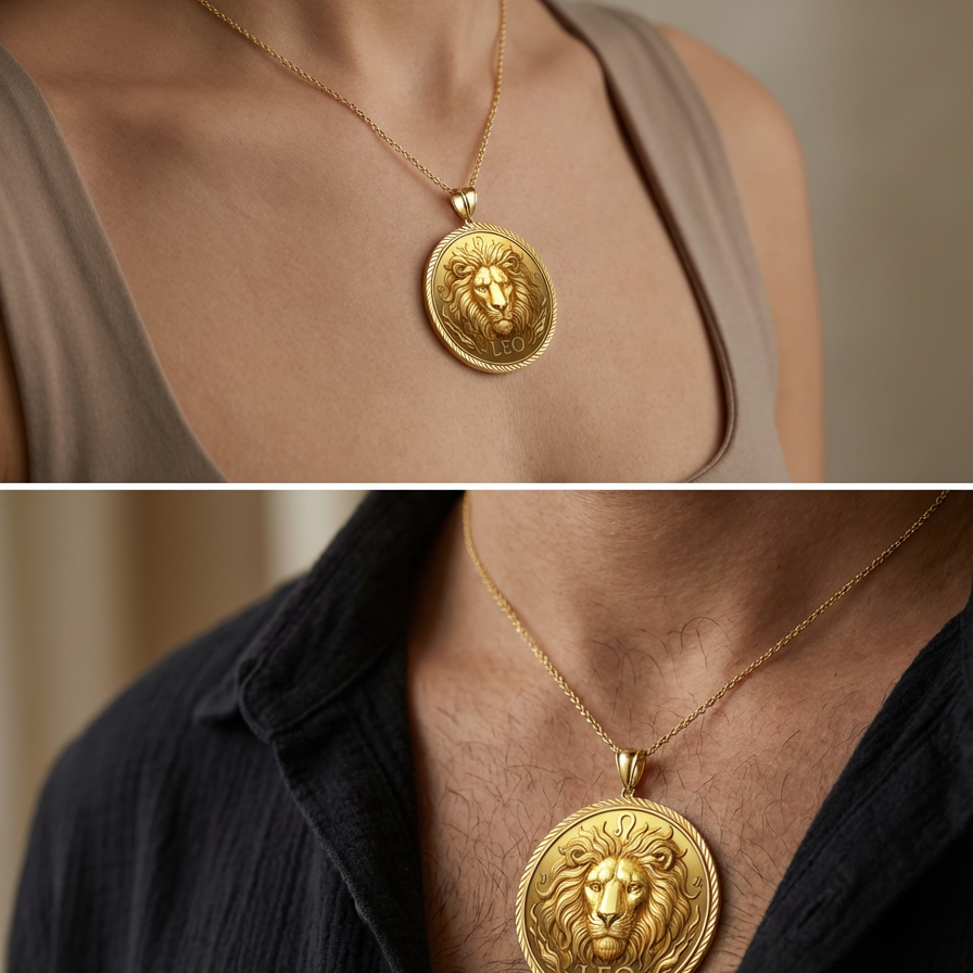 Leo Zodiac Pendant 3D Leo pendant features– Lion Design in Gold or Silver, Astrology Jewelry, Unisex Gift
