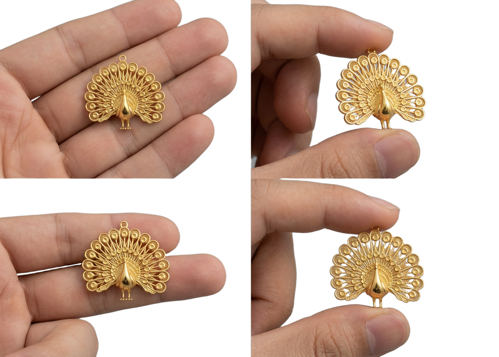 Peacock Fan Tail Pendant Necklace 25mm | 9K Gold, Sterling Silver 925 & Polished Yellow Brass | Elegant Bird Pendant | Nature Inspired Gift | Made to Order