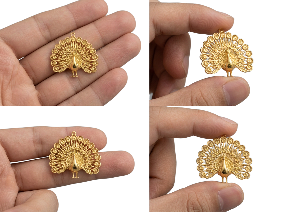 Peacock Fan Tail Pendant Necklace 25mm | 9K Gold, Sterling Silver 925 & Polished Yellow Brass | Elegant Bird Pendant | Nature Inspired Gift | Made to Order