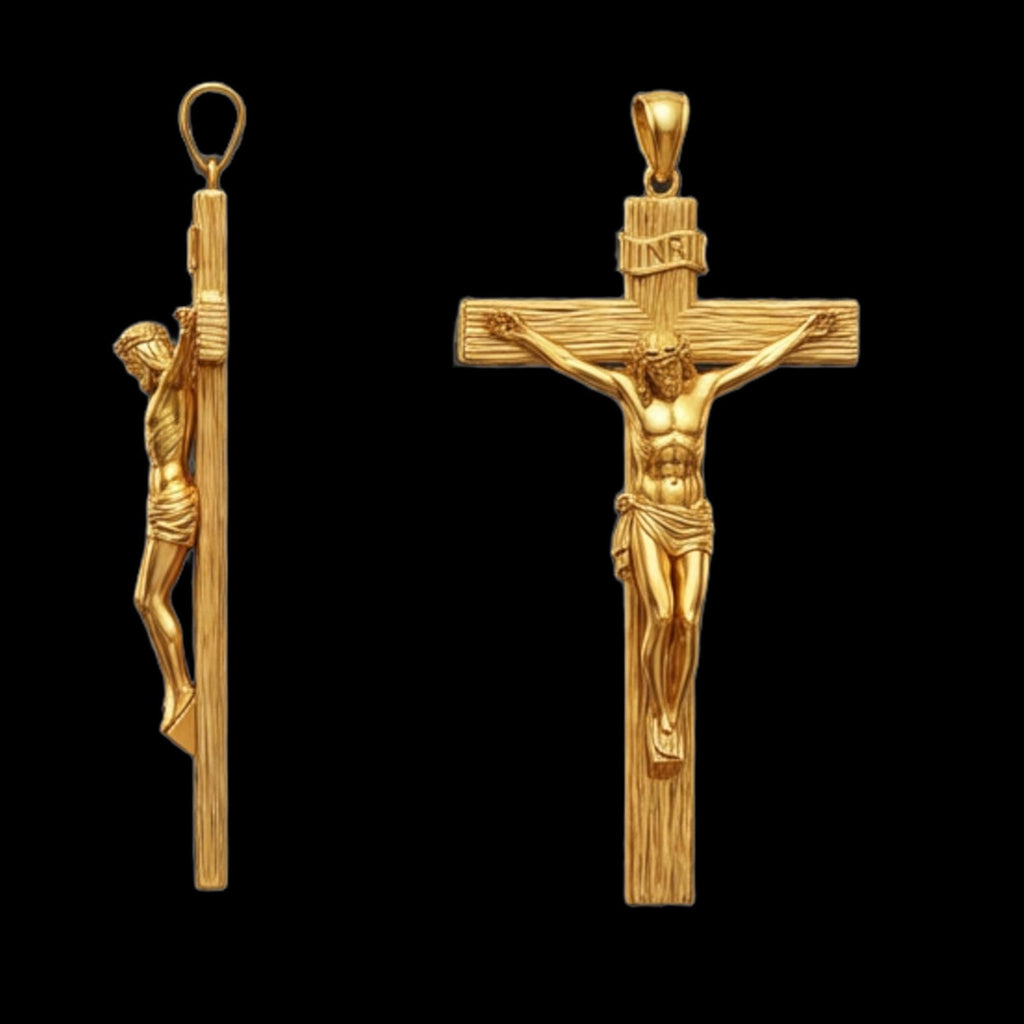 Jesus on the Cross Pendant with INRI – 3D Crucifix Necklace in Gold or Sterling Silver, Faith Religious Jewelry