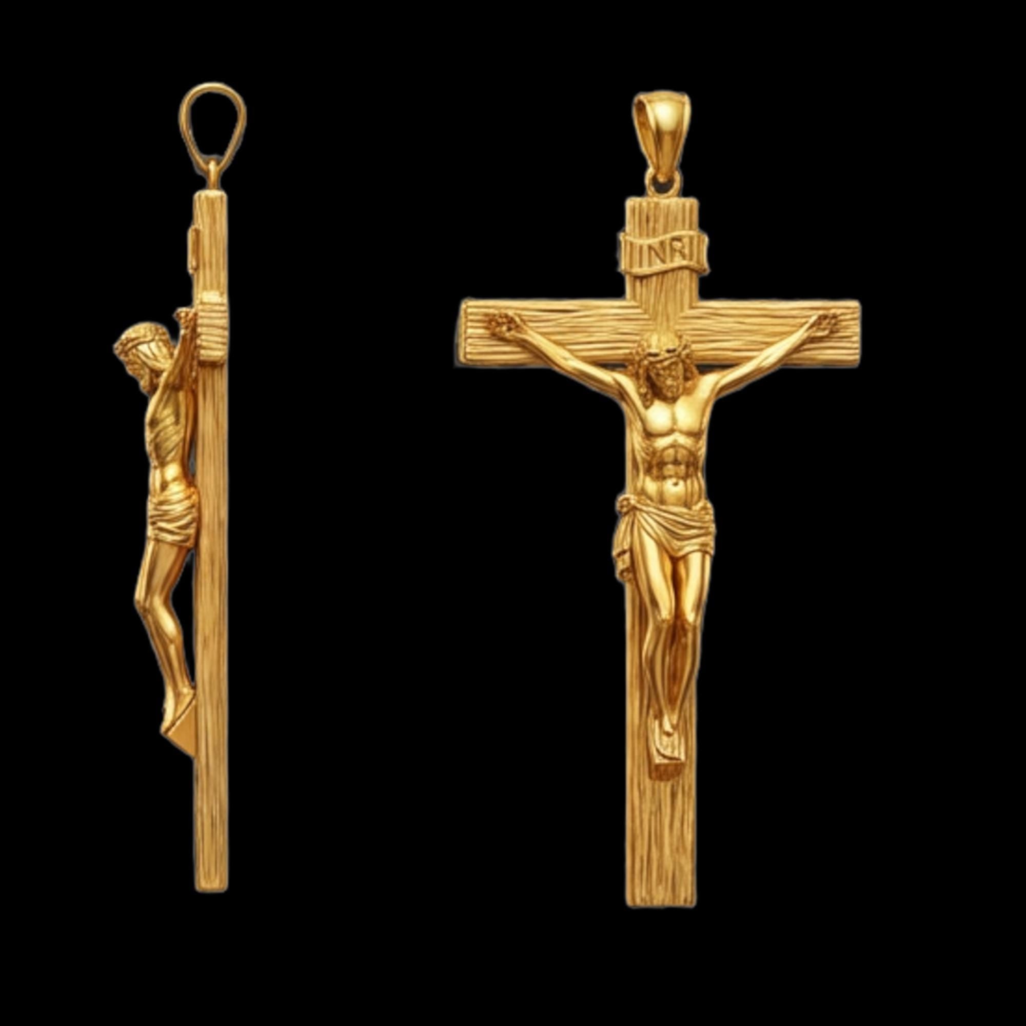 Jesus on the Cross Pendant with INRI – 3D Crucifix Necklace in Gold or Sterling Silver, Faith Religious Jewelry
