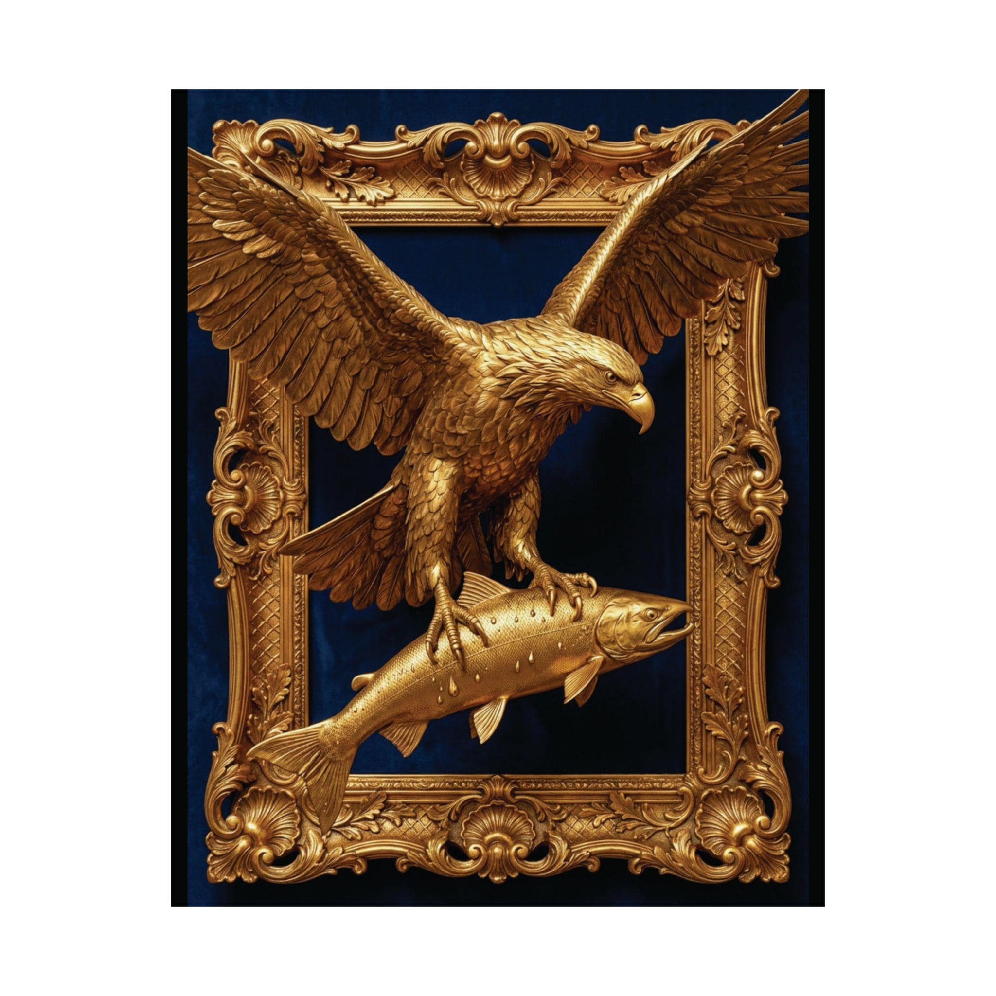 Gold Bald Eagle Salmon Wall Art, Luxury Wildlife Poster