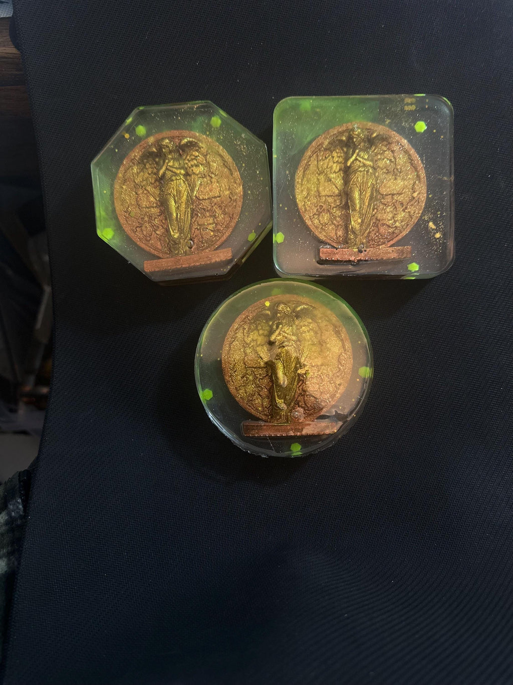 Angel with Wings Coaster Set – Glow in the Dark, Set of 3 Handmade Resin Coasters