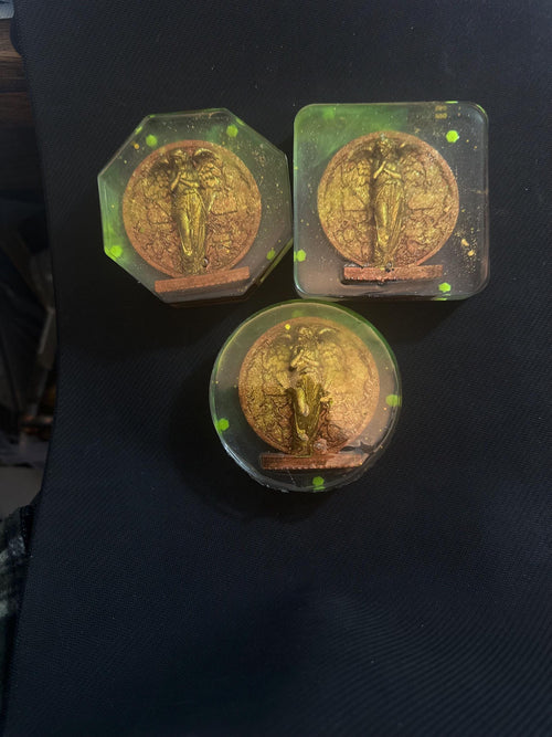 Angel with Wings Coaster Set – Glow in the Dark, Set of 3 Handmade Resin Coasters