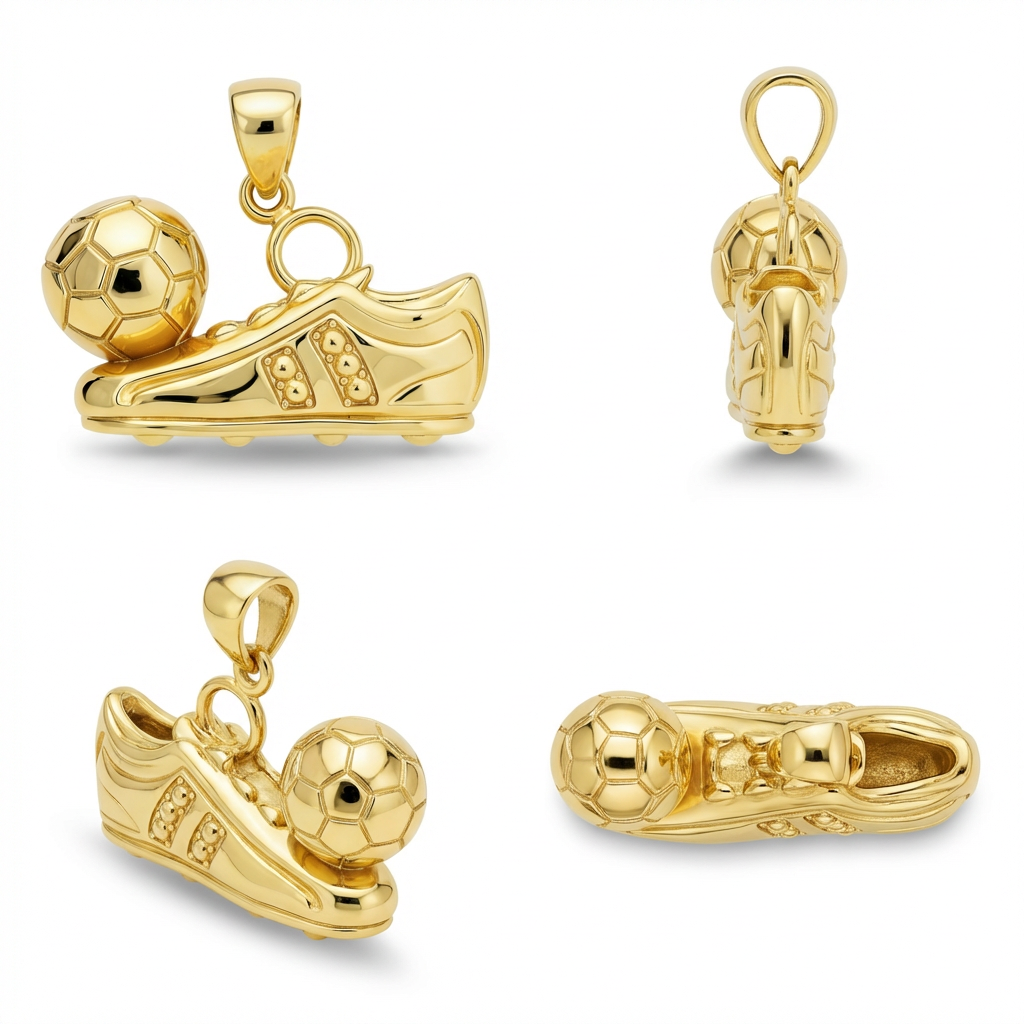 Football Boot Pendant with Ball 30mm Sports Necklace Charm Sterling Silver or Brass Jewelry
