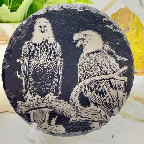 Bald Eagle Slate Coaster | American Wildlife Art | Engraved Eagle Coaster | Bird of Prey Gift | Natural Slate Coaster