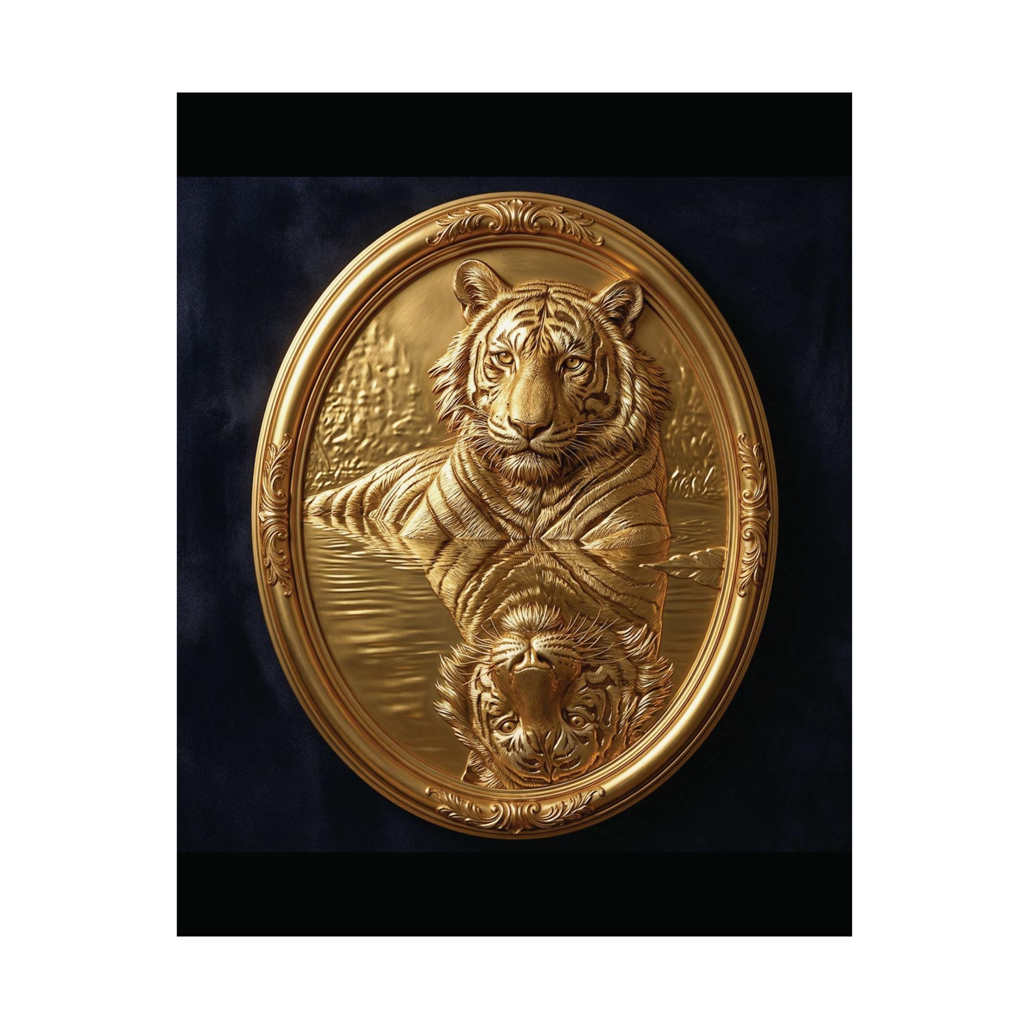 Gold Tiger Reflection Wall Art, Luxury Wildlife Print