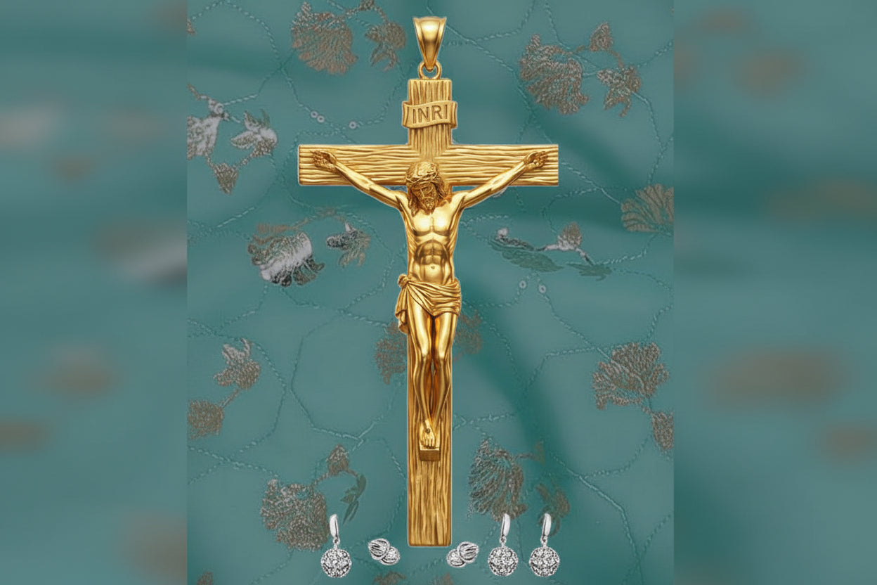 INRI Jesus Crucifix Pendant | Sterling Silver & Brass | Catholic Christian Jewelry | 25mm