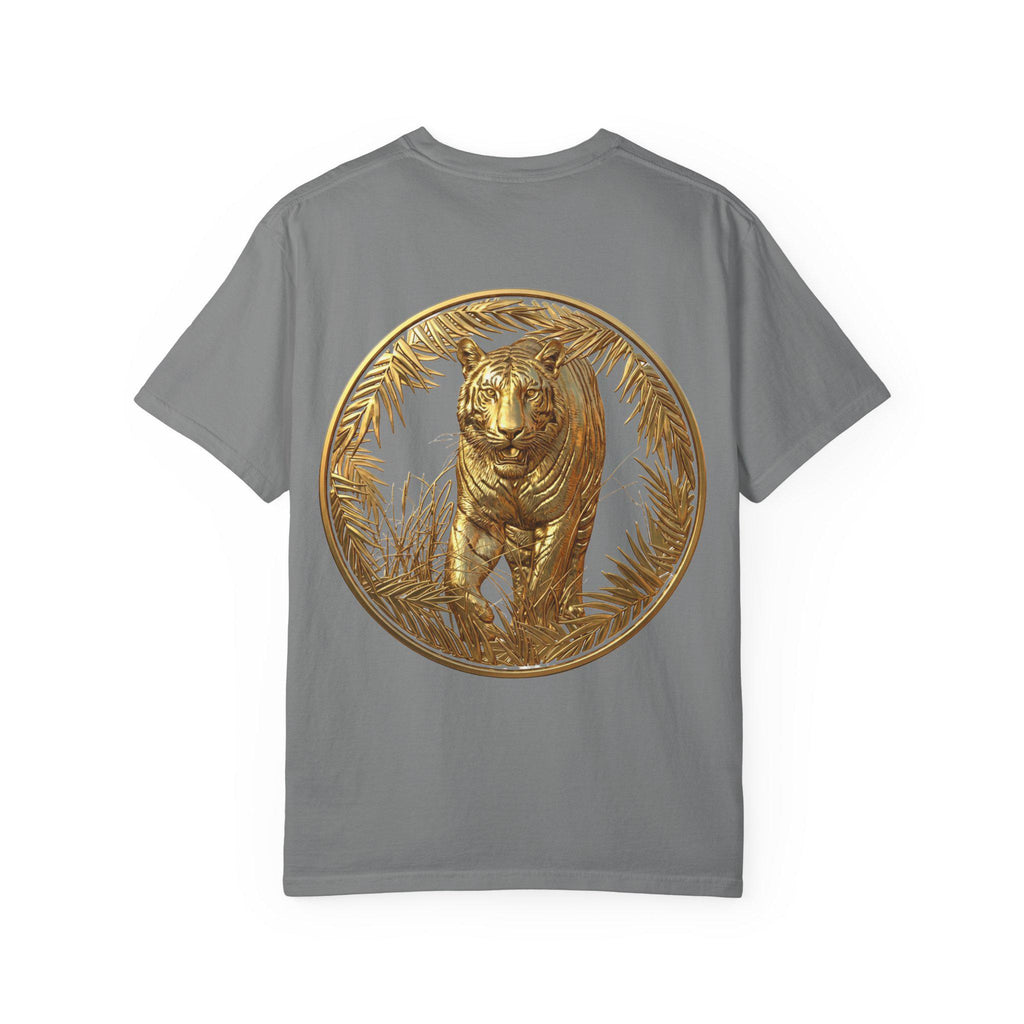 Prowling Tiger 3D Gold T-Shirt Fierce Wildlife Design, Majestic Predator in Luxury Gold Print