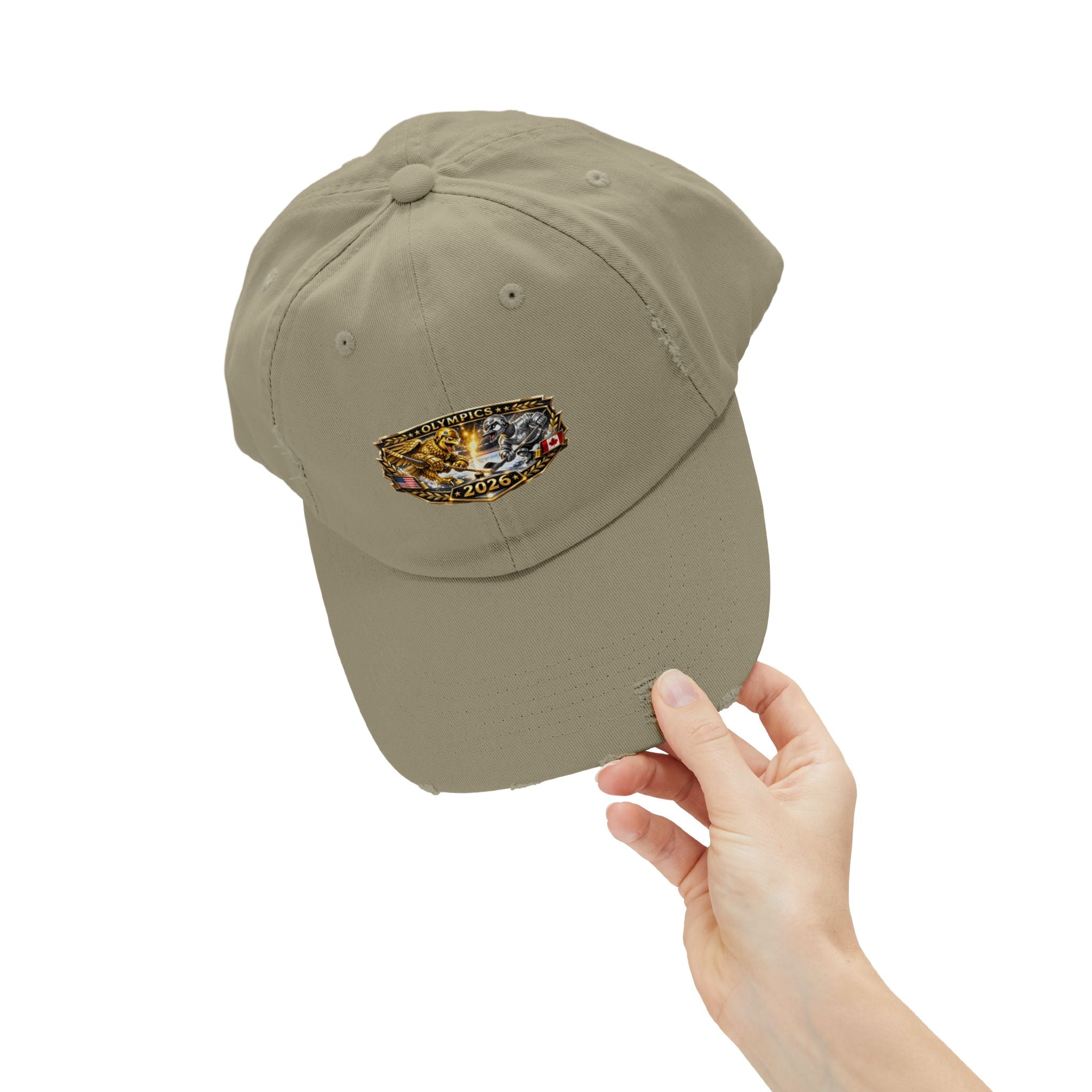 Distressed Baseball Cap — 2026 Olympic Crest Vintage Patch