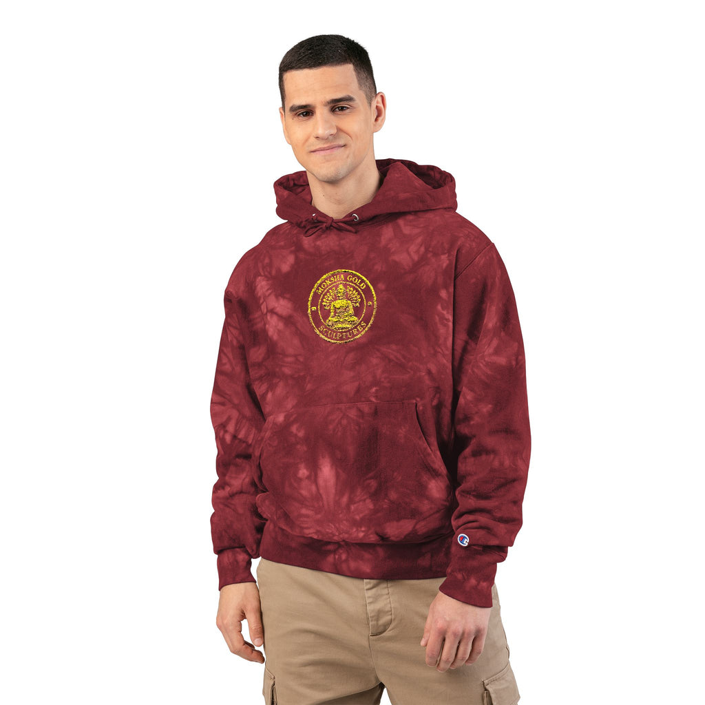 Tie-Dye Champion Hoodie — Embroidered Gold Seal Sweatshirt