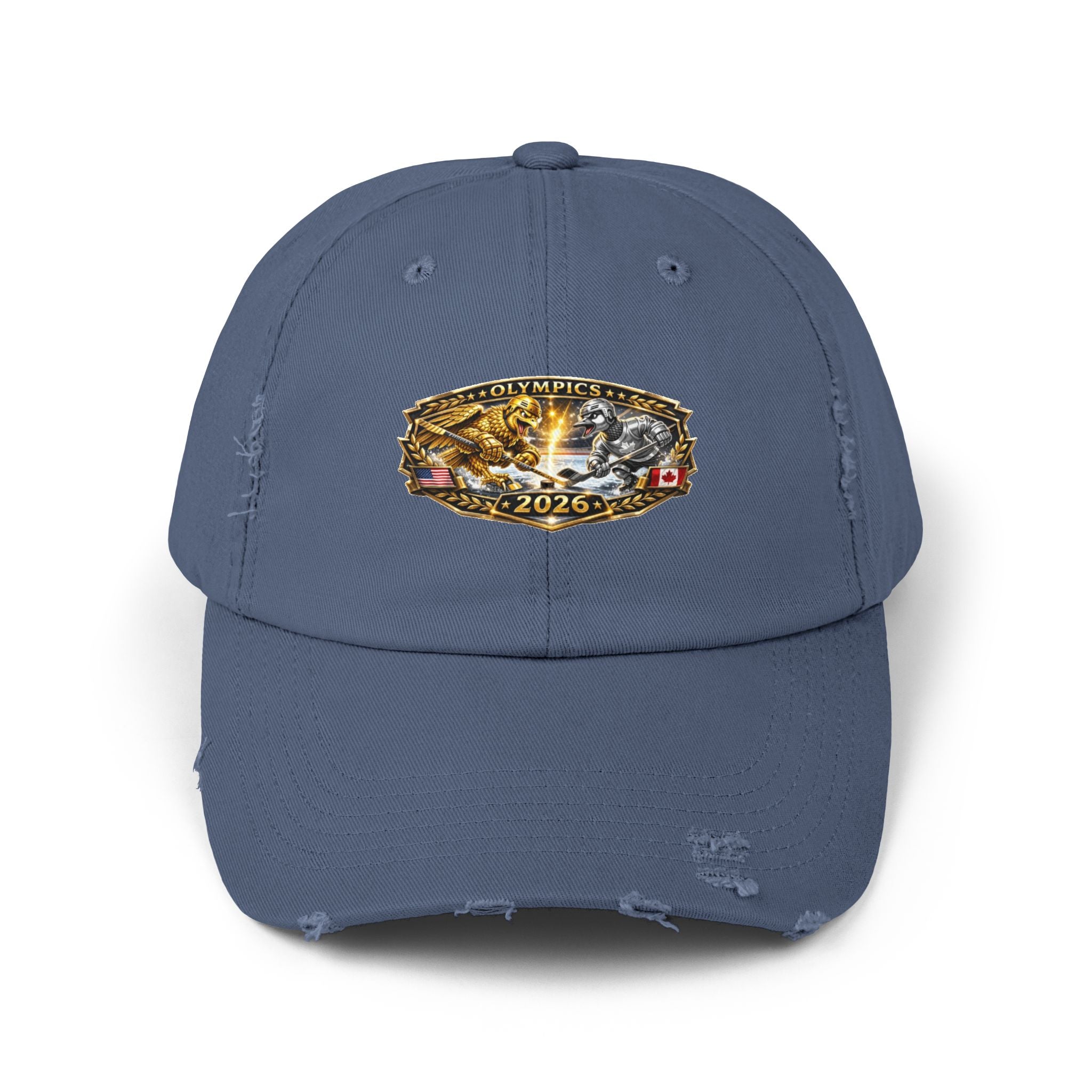 Distressed Baseball Cap — 2026 Olympic Crest Vintage Patch