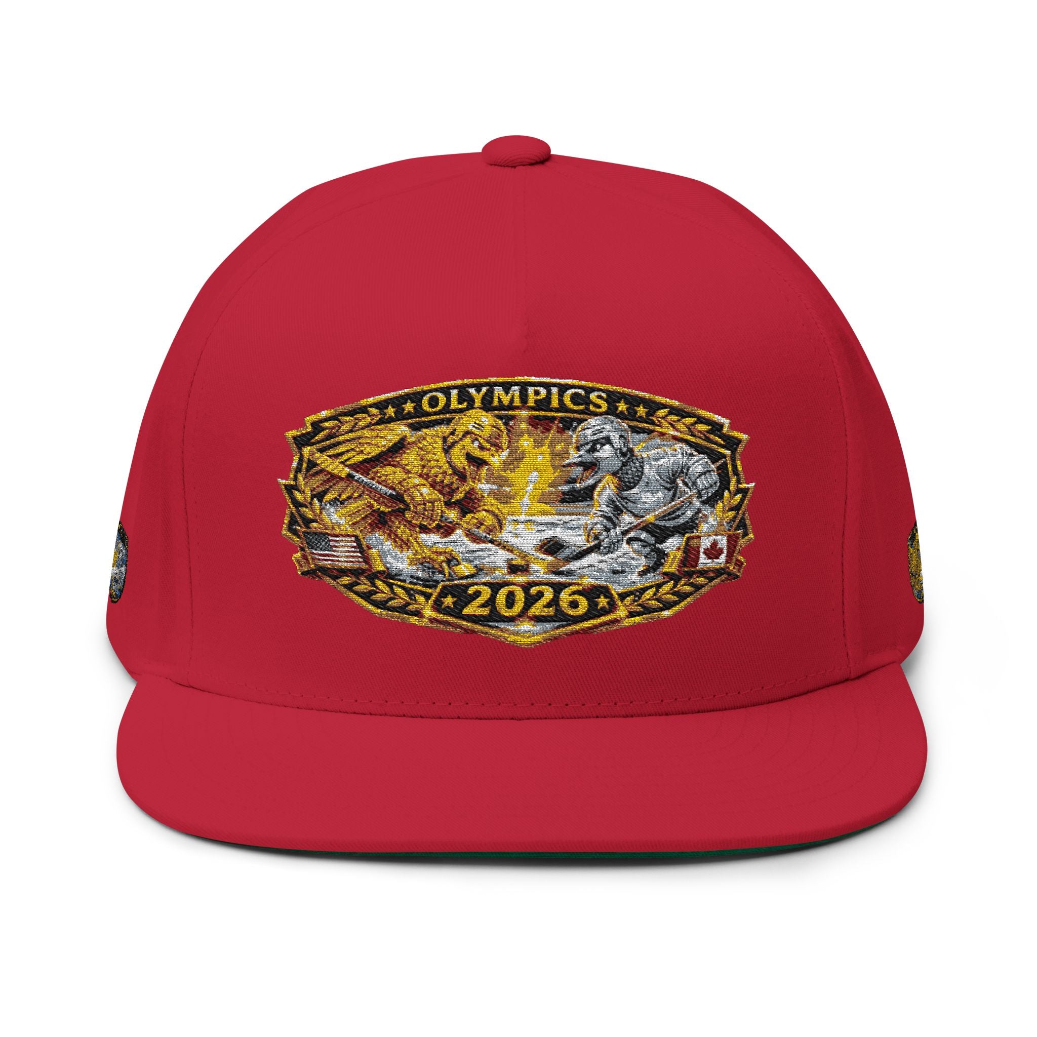 Embroidered 2020 Olympics Flat Bill Cap — Gold Laurel Athlete Patch