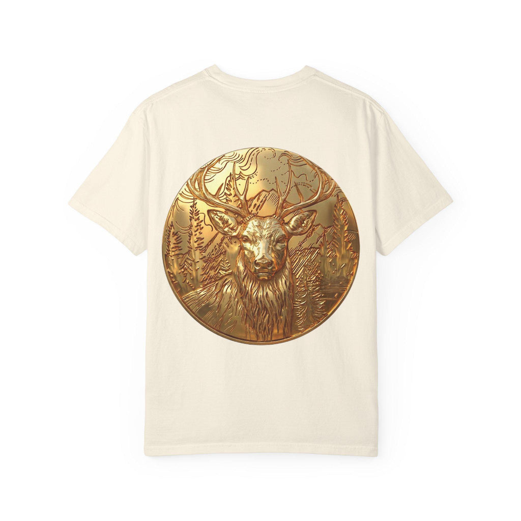 Deer Portrait with Pine Tree Background" pendant in gold finish by MokshaGoldSculptures.