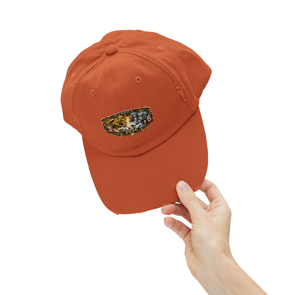 Distressed Baseball Cap — 2026 Olympic Crest Vintage Patch