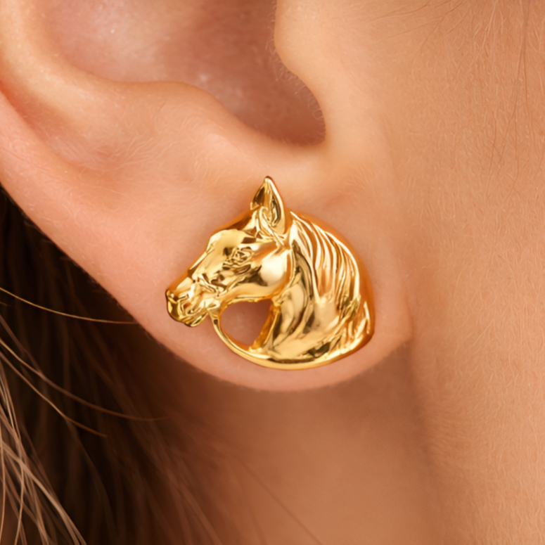 Horse Stud Earrings | 925 Sterling Silver & Brass | Equestrian Jewellery