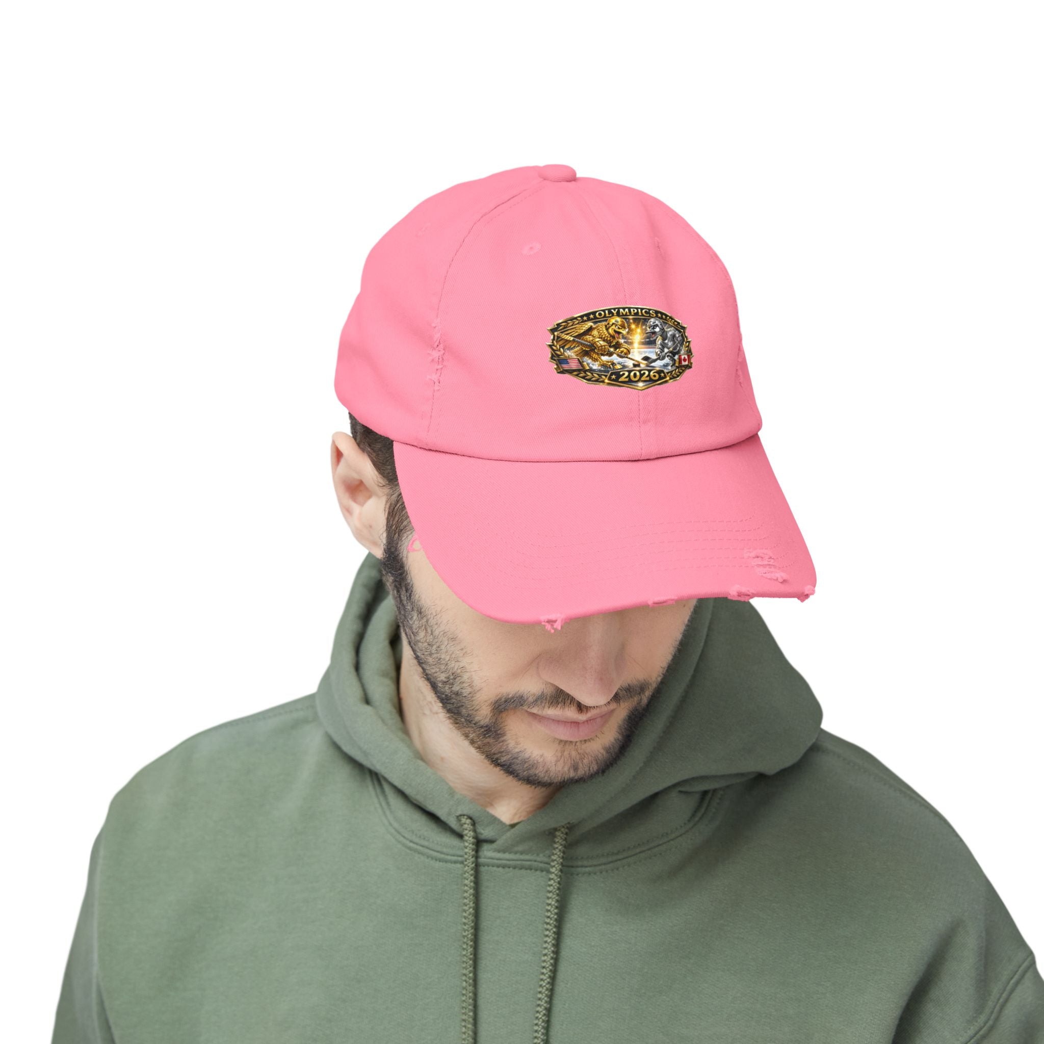 Distressed Baseball Cap — 2026 Olympic Crest Vintage Patch
