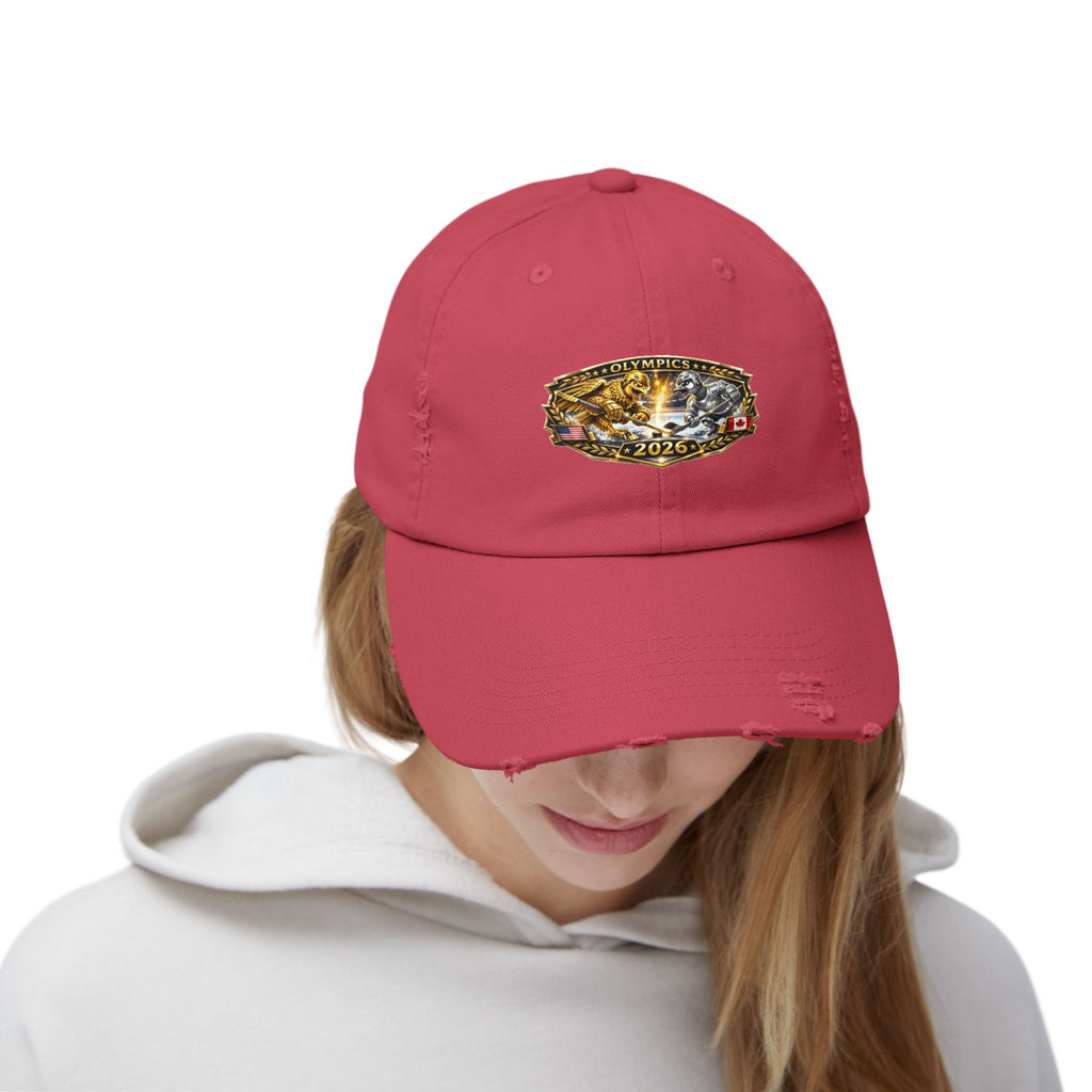 Distressed Baseball Cap — 2026 Olympic Crest Vintage Patch