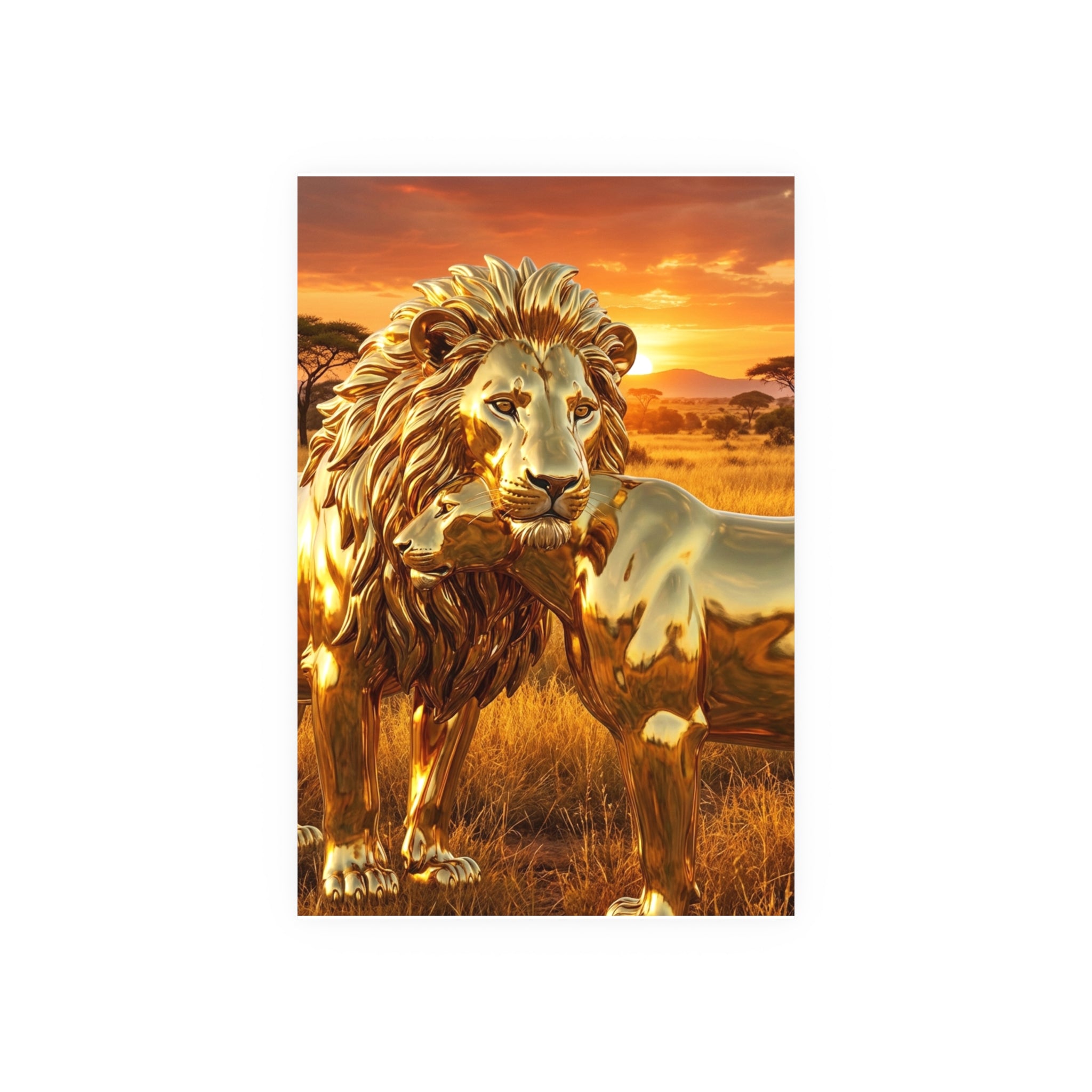 Golden Lion Art Poster — Metallic Sunset Wildlife Print