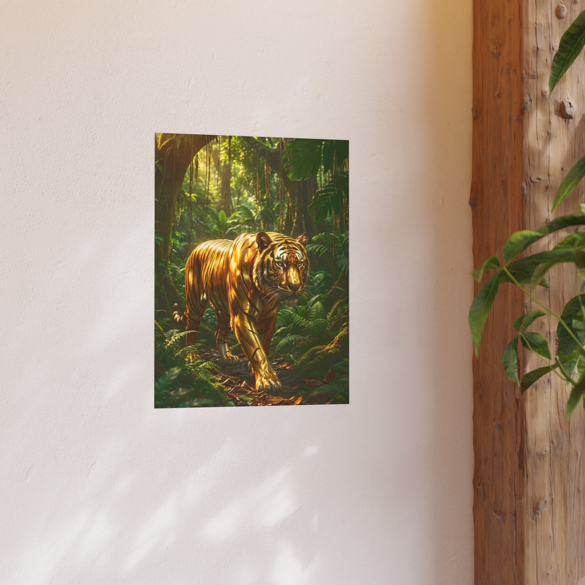Golden Jungle Tiger Wall Art – Polished Gold Tiger Poster Luxury Wildlife Decor