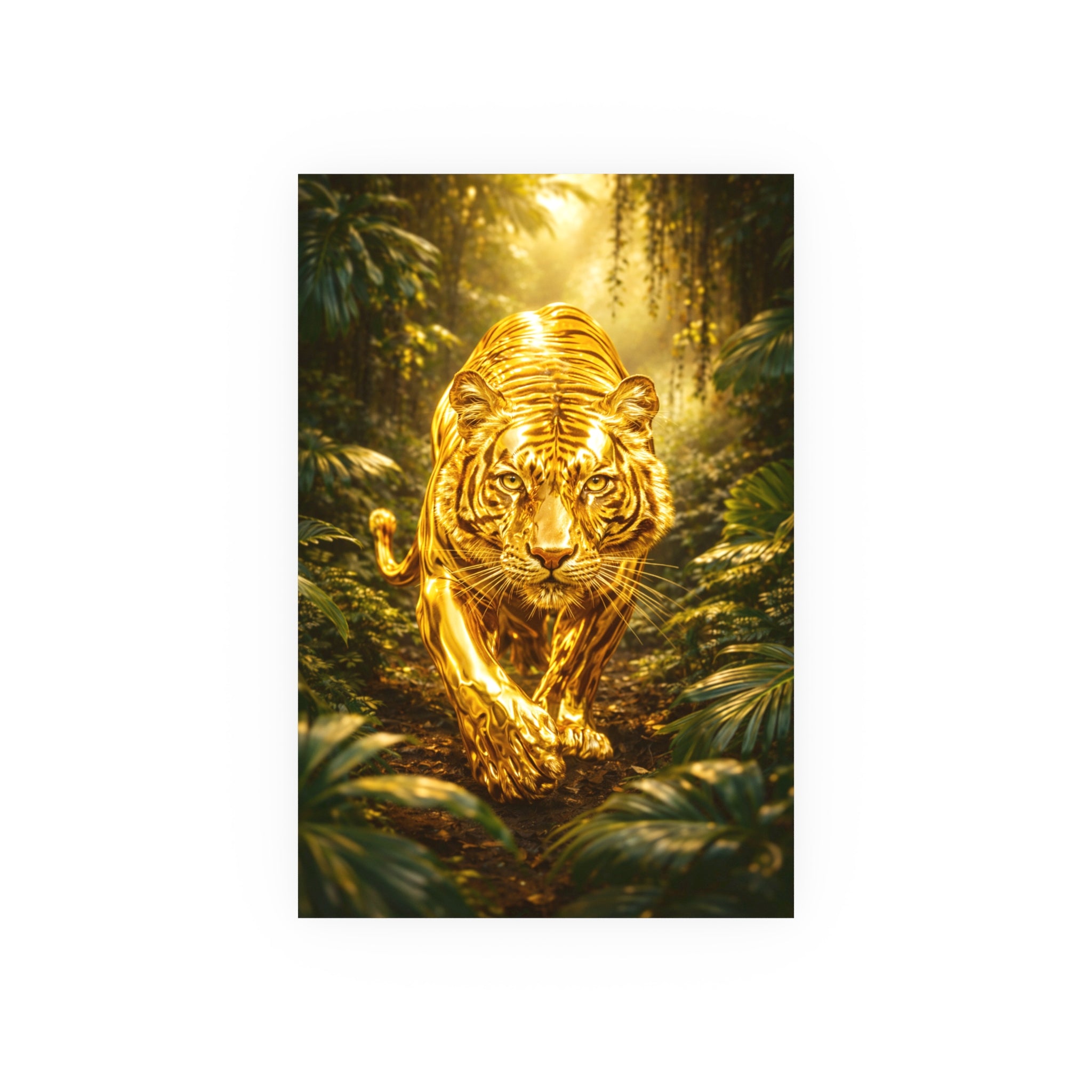 Golden Jungle Tiger Wall Art – Polished Gold Tiger Poster Luxury Wildlife Decor