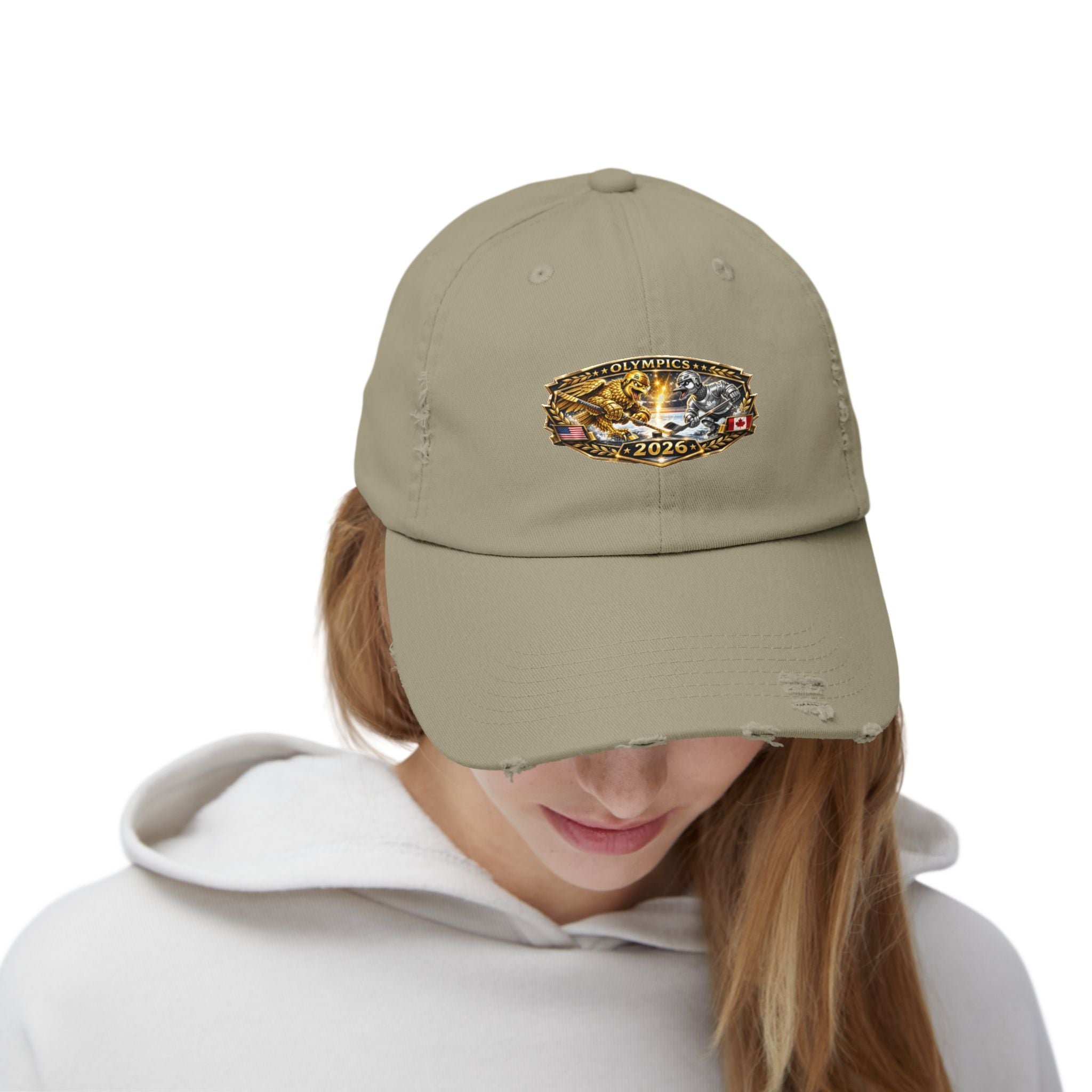 Distressed Baseball Cap — 2026 Olympic Crest Vintage Patch