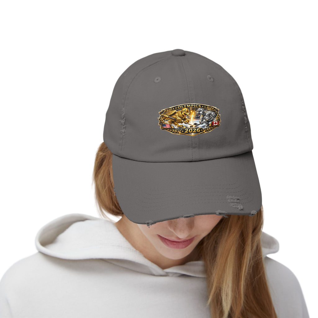 Distressed Baseball Cap — 2026 Olympic Crest Vintage Patch