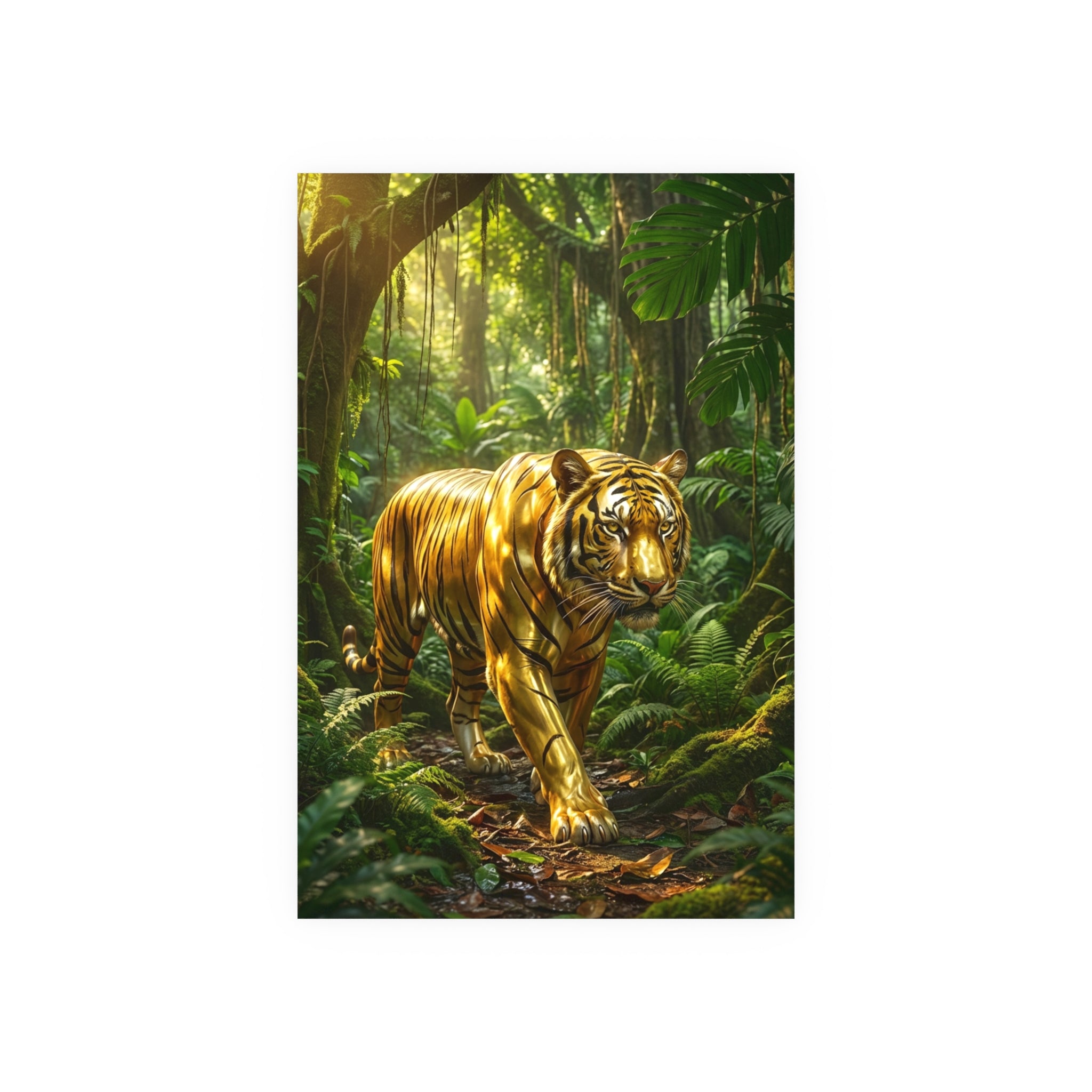 Golden Jungle Tiger Wall Art – Polished Gold Tiger Poster Luxury Wildlife Decor