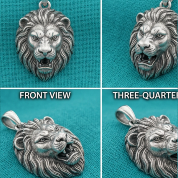 Lion Head Pendant Polished Silver Polished Brass Statement Animal Jewelry 20mm Unisex Pendant