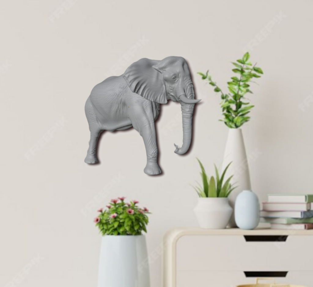Elephant Wall Mount 3D Print | Wildlife Wall Decor | PLA Grey Sculpture | Large Animal Wall Art | 250mm Elephant Relief