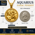 Aquarius Zodiac Medallion Necklace, 25mm Water Bearer Pendant, Greek Astrology Coin Necklace, 9K Gold, Sterling Silver or Yellow Brass, Zodiac Birthday Gift
