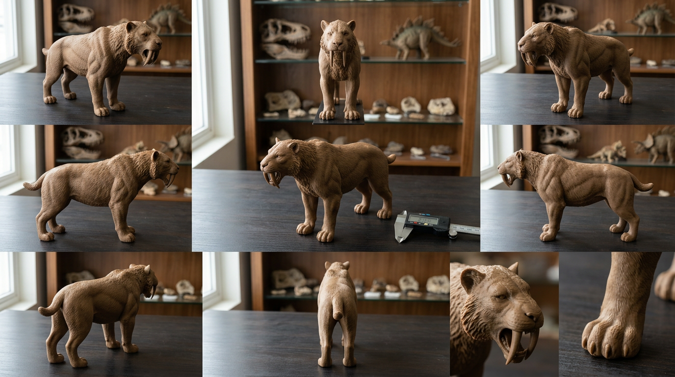 Smilodon Saber-Toothed Cat Model 3D Print | Ice Age Predator Figure | Desk Decor | Prehistoric Animal | PLA Nylon Resin | 160mm